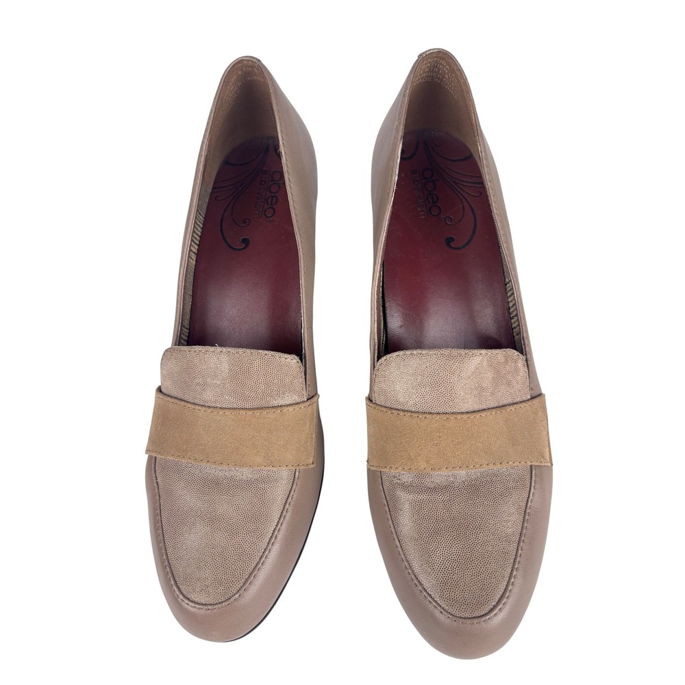 ABEO B.I.O. System Loafer Pumps 9.5N Taupe Leather Block Heel Comfort - Picture 2 of 5